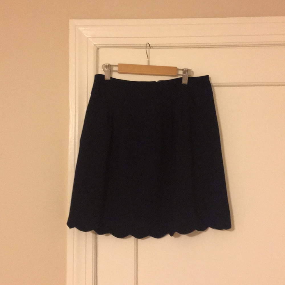 Navy blue a line skirt, scalloped hem and pockets